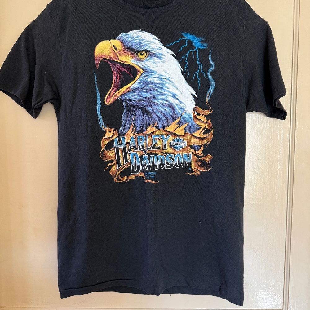 1990 Harley Davidson 3D Emblem Prominent Eagle T Shirt-Large